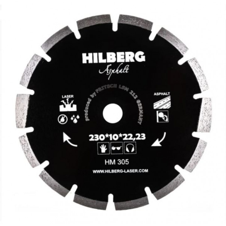 Диск алмазный по асфальту Hilberg Asphalt Laser 230*10*22.23 мм HM305