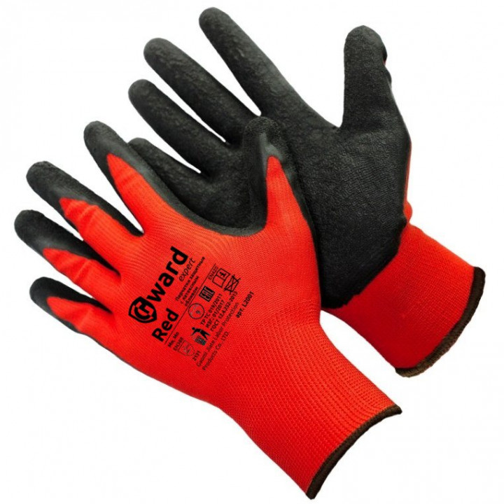 Перчатки нейлон  L2001RED 13 класс с текстур.вспененным латексом р-р L-XL L2001-RED