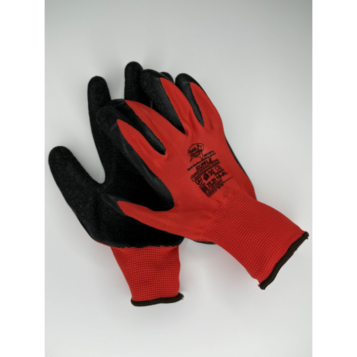 Перчатки GM1001L-10 Ruffle красные нейлоновые с текстурным латексом р.10 XL