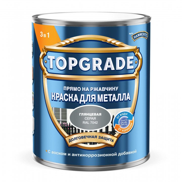 Эмаль ХАММЕРАЙТ серая гладкая 0,75л (Topgrade)