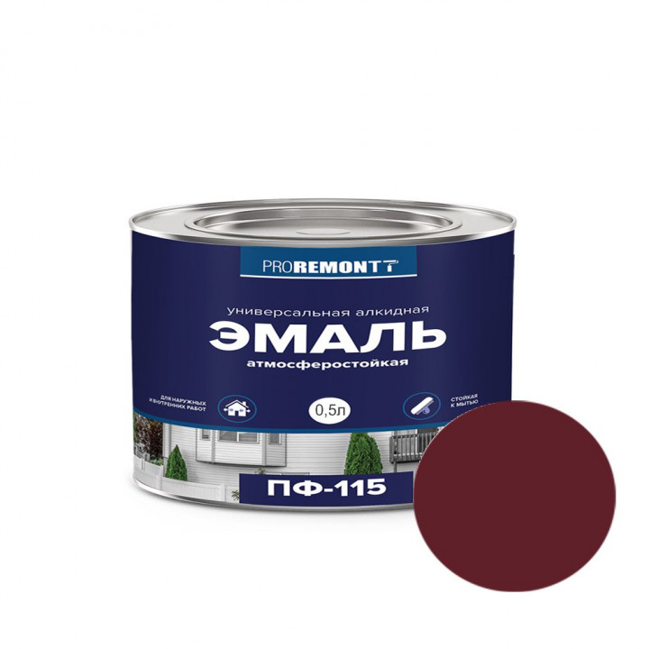 Эмаль ПФ-115 0,5кг PROREMONTT Л-С Винно-красный RAL 3005 (6616)