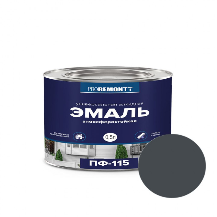 Эмаль ПФ-115 0,5кг PROREMONTT Л-С Графит RAL7024