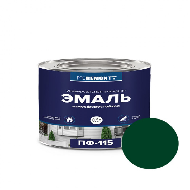 Эмаль ПФ-115 0,5кг PROREMONTT Л-С зеленый (6631)