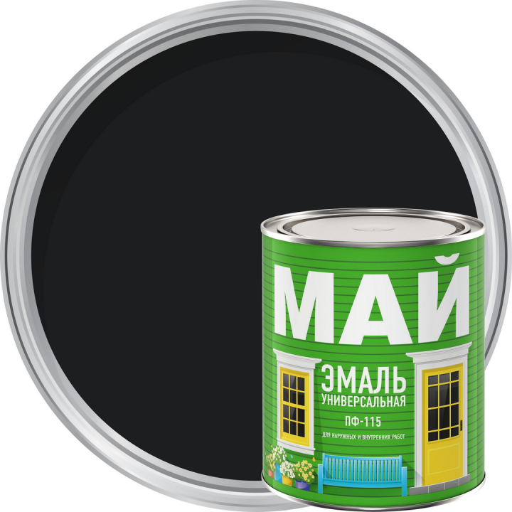 Эмаль МАЙ ПФ-115 черная 0,8кг