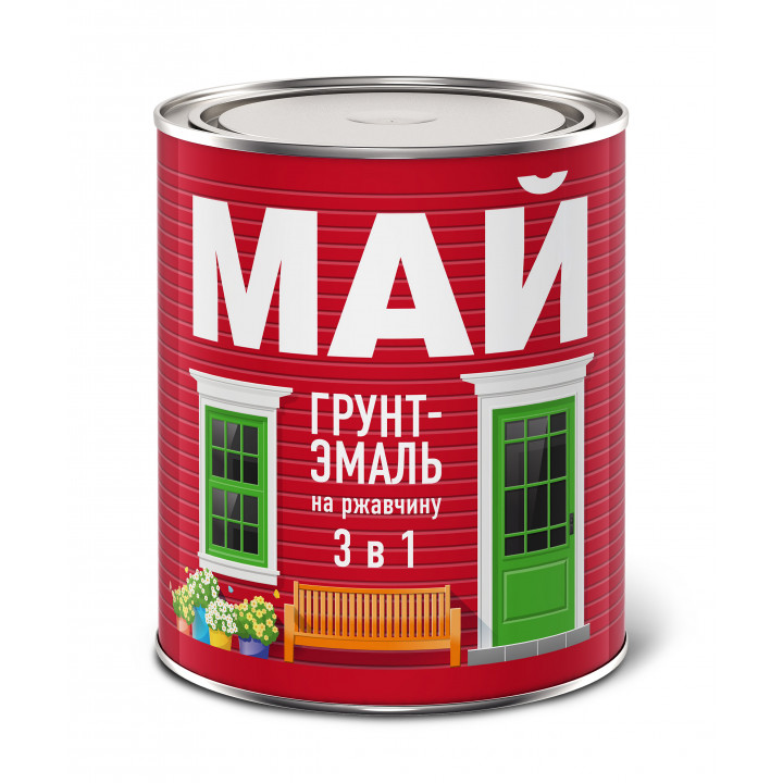 Грунт-эмаль МАЙ на ржавчину 3 в 1 серая 0,8кг