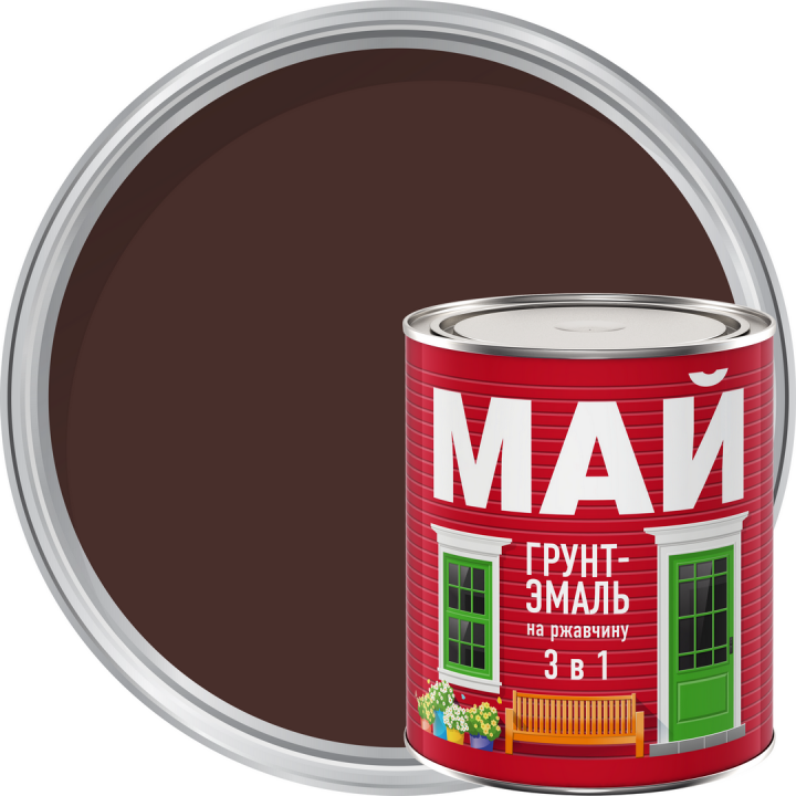 Грунт-эмаль МАЙ на ржавчину 3 в 1 коричневая 0,8кг
