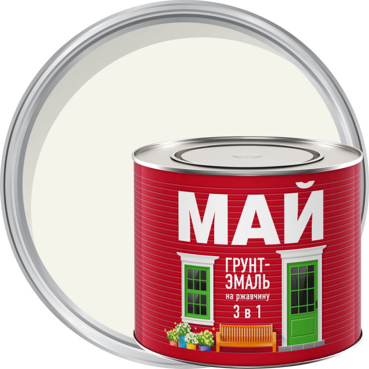 Грунт-эмаль МАЙ на ржавчину 3 в 1 белая 1,9кг