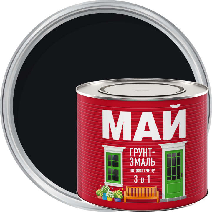 Грунт-эмаль МАЙ на ржавчину 3 в 1 черная 1,9кг