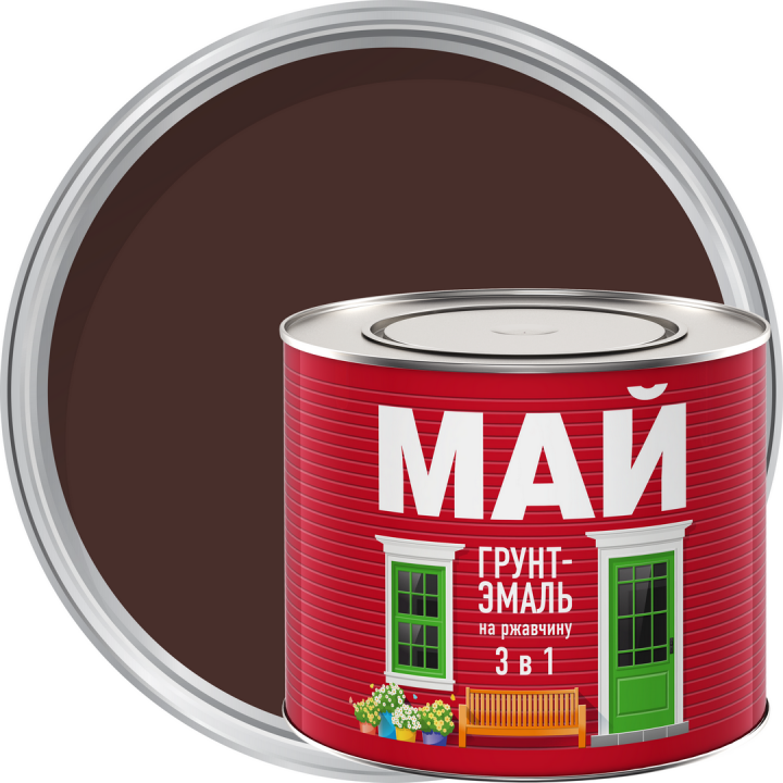 Грунт-эмаль МАЙ на ржавчину 3 в 1 коричневая 1,9кг