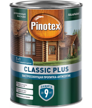 Пинотекс Classic Plus быстросохнущая пропитка-антисептик 3 в 1 для древесины CLR база под колер 0,9л