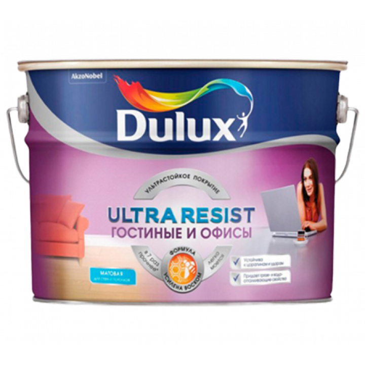 Краска для стен и потолков латексная Dulux Ultra Resist Гостинные и Офисы матовая база BW 1л