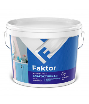 Краска FAKTOR интерьерная влагостойкая белая, ведро 6кг