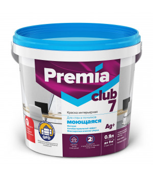 Краска PREMIA CLUB 7 для стен и потолков моющаяся белая база А 0,9л