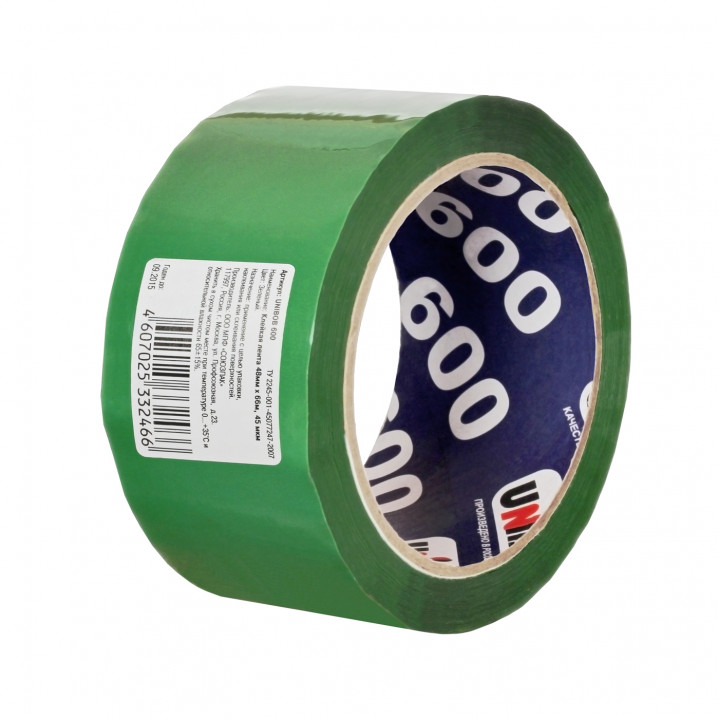Лента клейкая упаковочная 48*66м UNIBOB 600 зеленая 28719