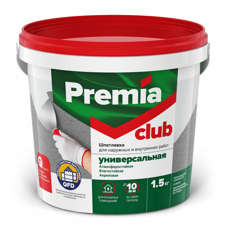 Шпатлевка PREMIA CLUB для наруж.и внутр. работ универсальная ведро 1,5кг