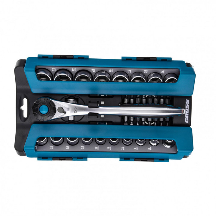 Набор торцевых головок, трещотка 120 зубьев, 36 предметов, 1/2", 3/8”, CrV Gross