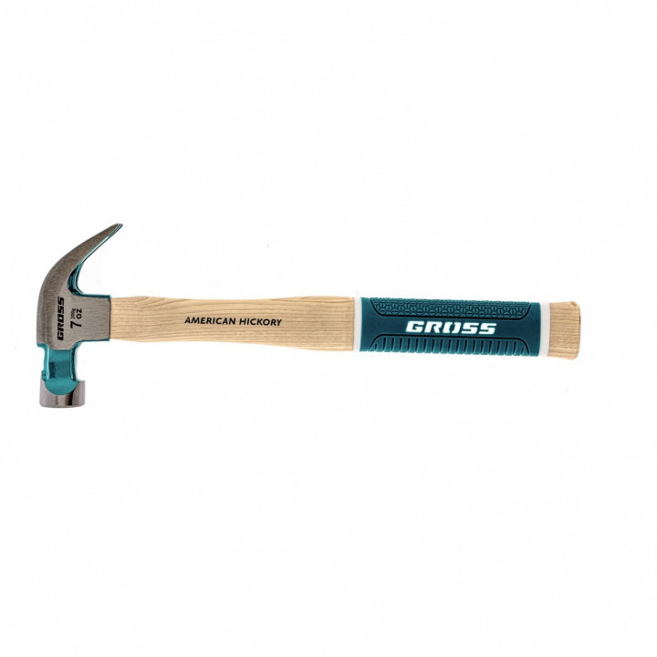 Молоток-гвоздодер, 200 г, угол 45, магнит, обрезиненная рукоятка American hickory GROSS